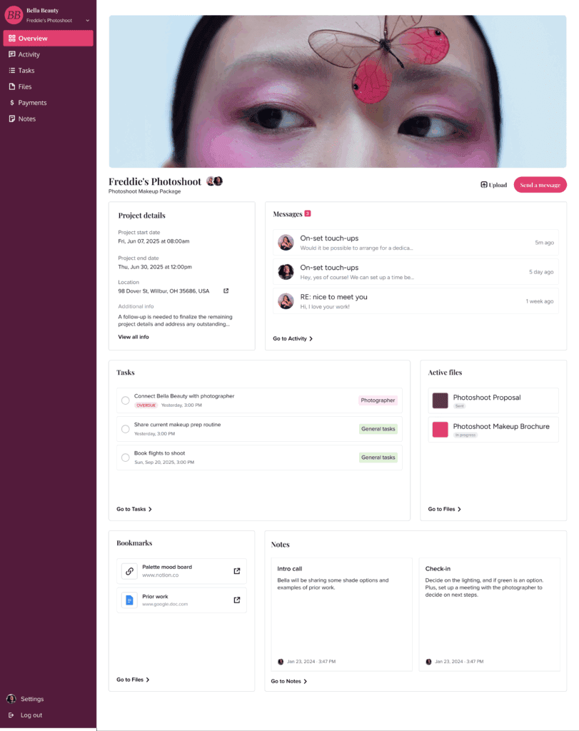 honeybook cient portal 2.0 example | honeybook pro