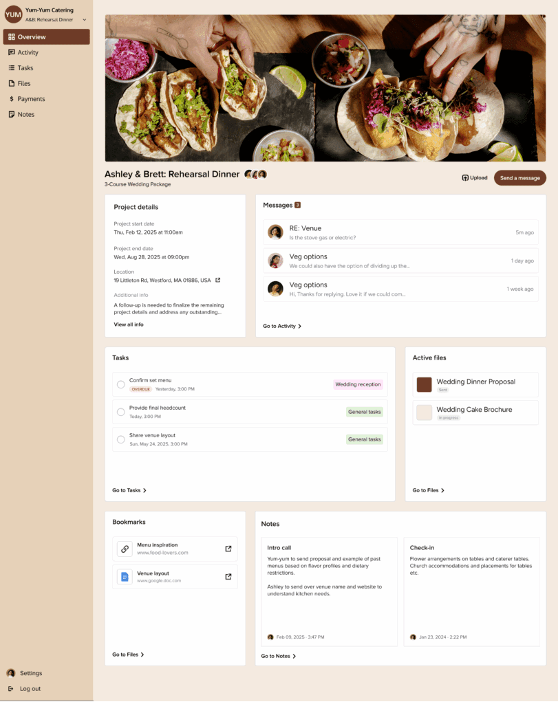 honeybook cient portal 2.0 example | honeybook pro