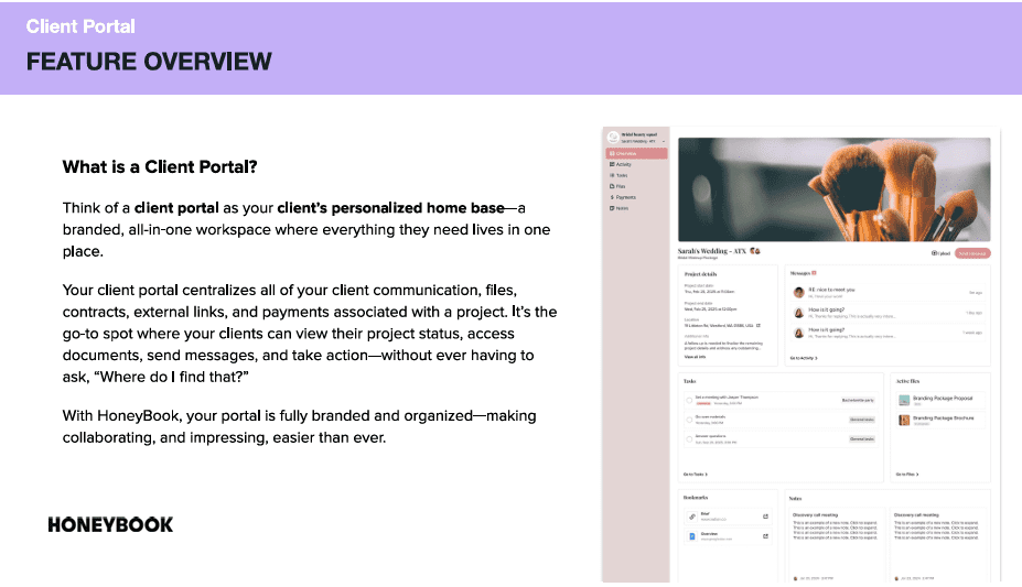 honeybook pro new client portal 2.0 feature overview
